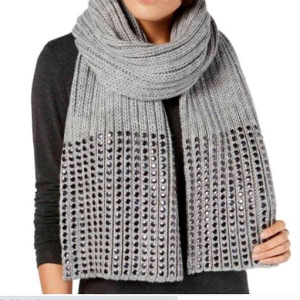 DKNY Women’s Knit Scarf Chunky Knit Silver Thread Studded Acrylic Blend - Scarf