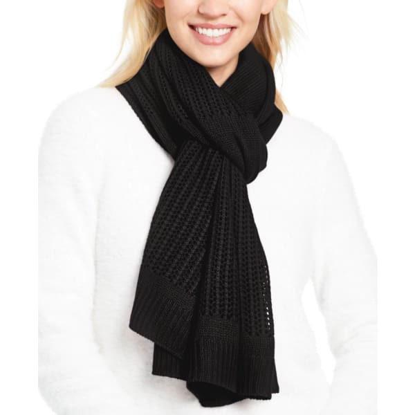 DKNY Womens Open-Knit Blocked Scarf Black - Scarf