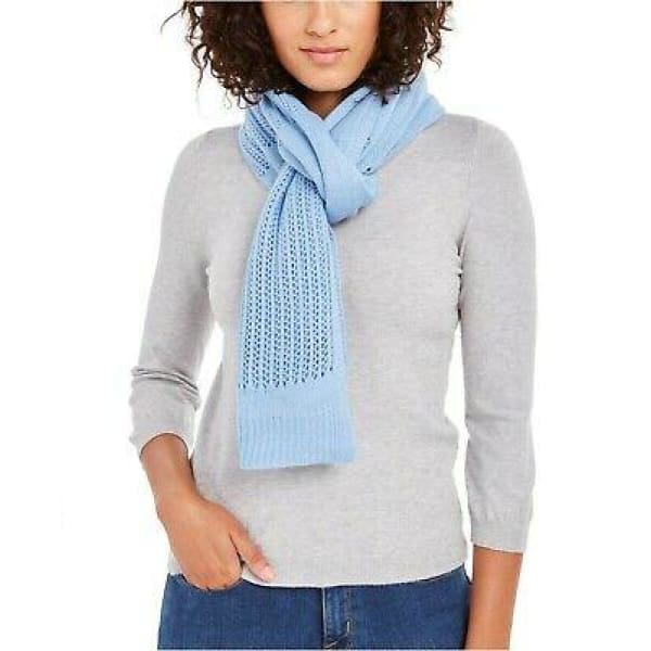 DKNY Womens Open-Knit Blocked Scarf Blue - Scarf