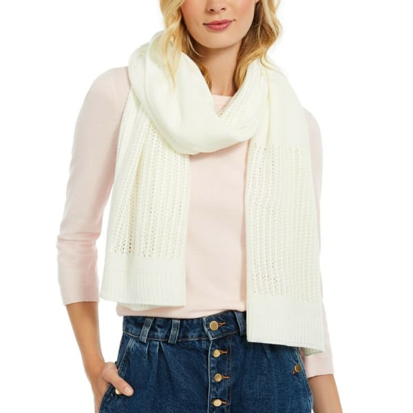 DKNY Womens Open-Knit Blocked Scarf Cream - Scarf