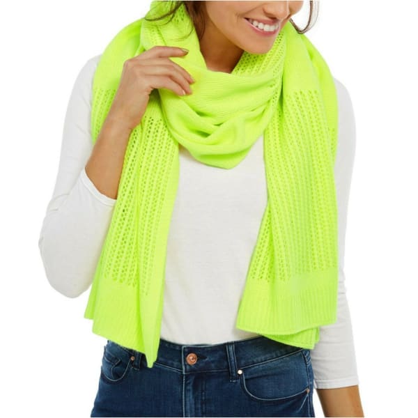 DKNY Womens Open-Knit Blocked Scarf Neon Yellow - Scarf