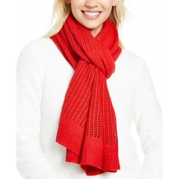 DKNY Womens Open-Knit Blocked Scarf Red - Scarf