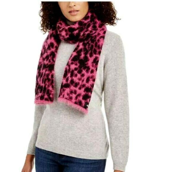 DKNY Womens Winter Scarf Animal Collection Fuchsia Pink & Black Fuzzy Scarf - Scarf