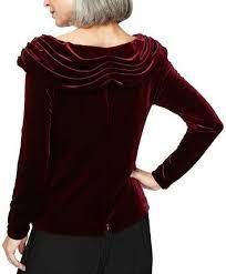 Alex Evenings  Women's Red Plus Velvet Ruched Collar Blouse