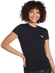 GUESS Women's Mini Triangle Logo T-Shirt, Color: Jet Black