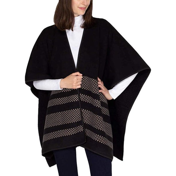 Ike Behar Ladies' Reversible Wrap with High Pile Fleece, Black