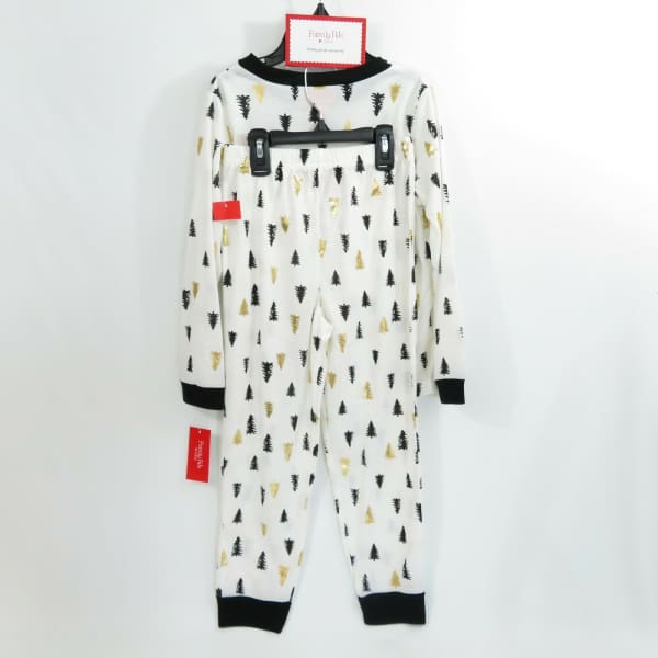 Family Pajamas White Black Gold Tree Print 2Pc Knit Pajama Set - Kids Sleepwear