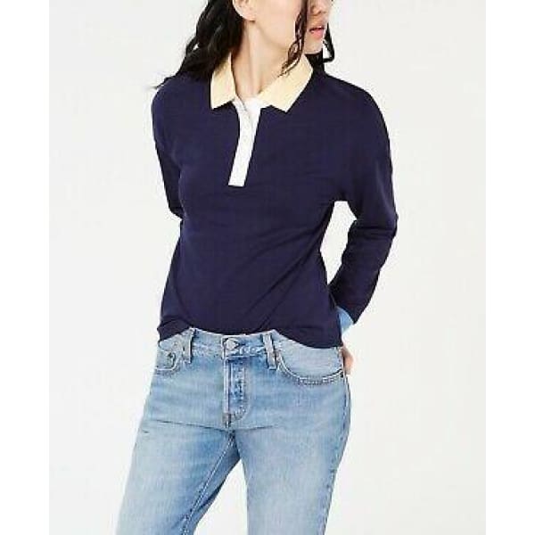 Hippie Rose Juniors’ Colorblocked Polo Sweatshirt - Navy Combo - Woman Shirt