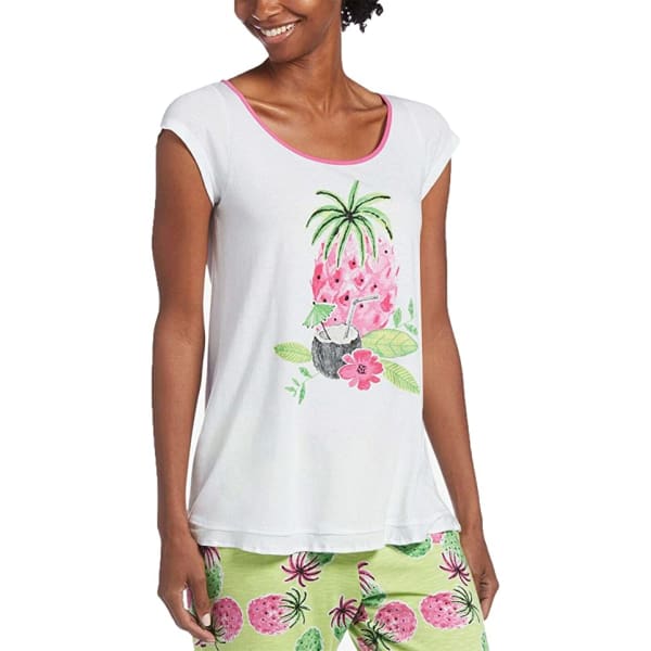 HUE PINECOCO SHORT SLEEVE PJ TEE WITH FLOUNCE - M - Sleepwear