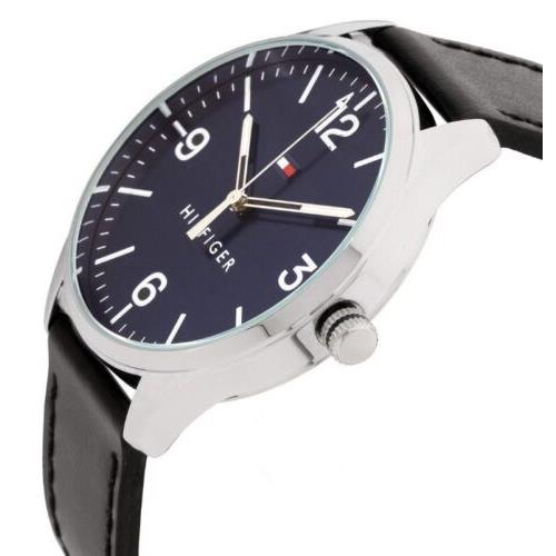 Tommy Hilfiger Men`s Black Leather Blue Dial 1791520