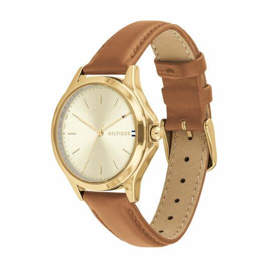 Tommy Hilfiger Ladies Brown Leather Strap Champagne Dial Watch