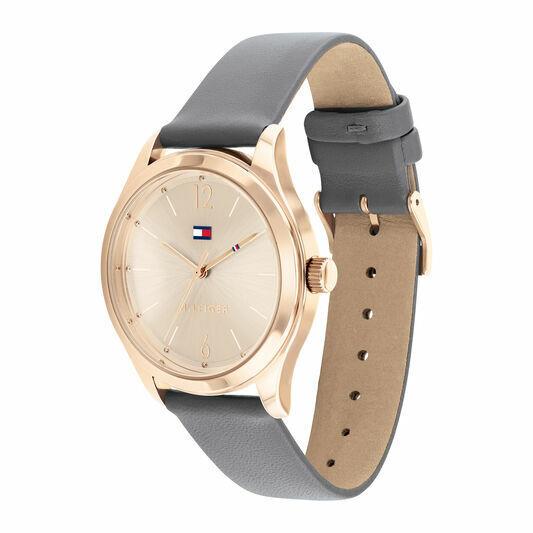 Tommy Hilfiger Ladies Gray Leather Strap Rose Gold Dial Watch 1782311