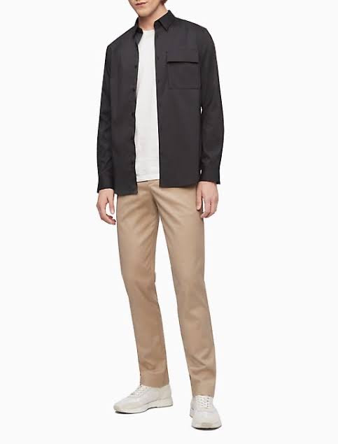 Calvin Klein Solid Flap Pocket Button-Down Utility Shirt