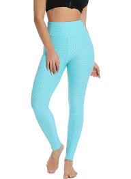 Women's Honeycomb Tights Waffle Leggings Ruched Butt Lift High Waisted Yoga Pants Chic Sport BABY BLUE