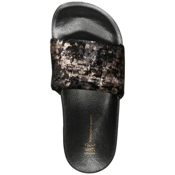 INC International Concepts Metallic Velour Slide Slippers Black IVORY - Woman Shoes