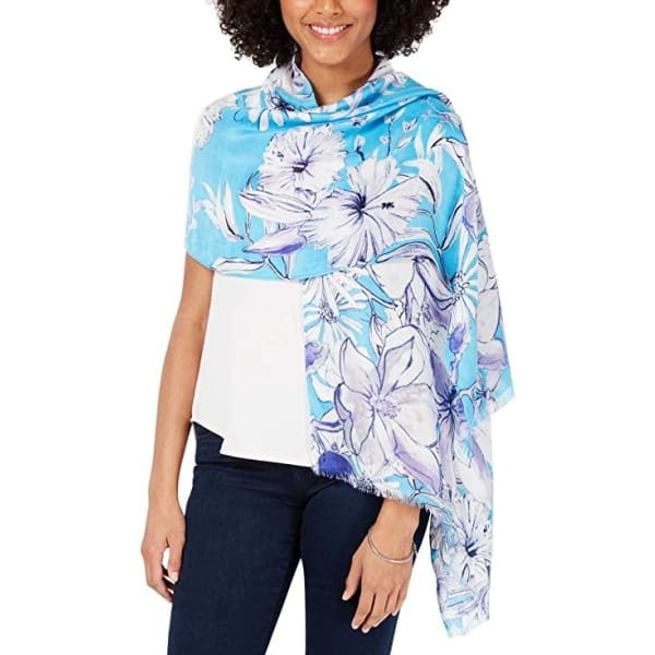 INC International Concepts Pashmina Sketch Flowers Pastel Blue - Scarf