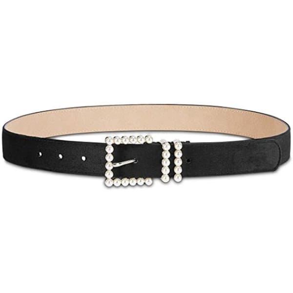 INC International Concepts Women’s Black Velvet Pearl Belt - Belt