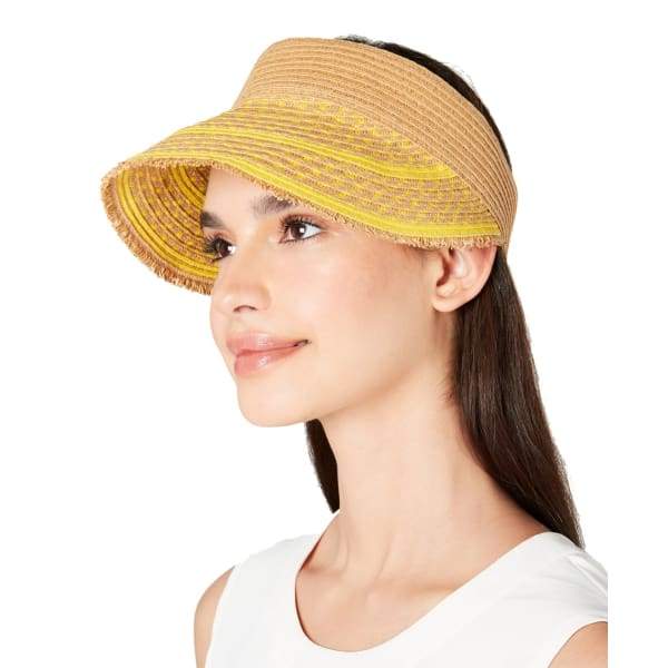INC International Concepts Womens Printed Tweed Stripe Frayed Edge Visor Yellow - Womens Heat