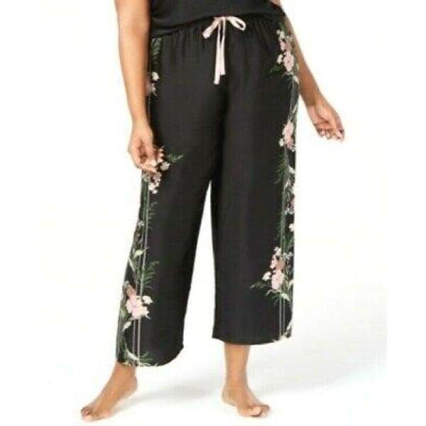 Inc Plus Size Printed Pajama Pants Polyester Satin Black Floral Stripe - 3X - Sleepwear