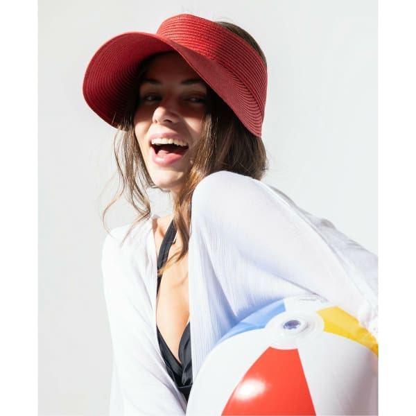 INC Solid Straw Visor Red - Womens Heat