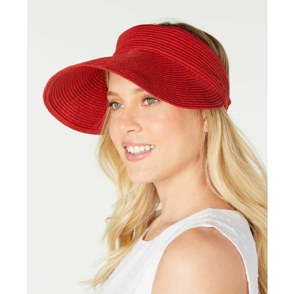 INC Solid Straw Visor Red - Womens Heat
