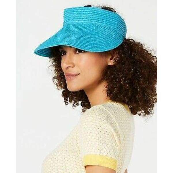 INC Solid Straw Visor - Turquoise - Womens Heat