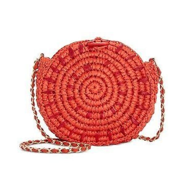 INC Straw Circle Crossbody - Flame/gold - Handbag