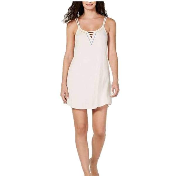 Jenni Ladder Front Sugar Berry White Cream Striped Scoop-Neck Chemise - XS - Sleepwear