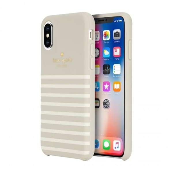 Kate Spade New York Clocktower Grey/Cream Feeder Stripe Case for iPhone Xs Max - Soft Touch Protective Hardshell - Power Case