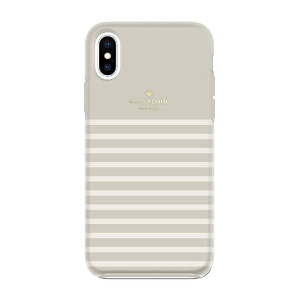 Kate Spade New York Clocktower Grey/Cream Feeder Stripe Case for iPhone Xs Max - Soft Touch Protective Hardshell - Power Case