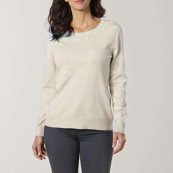 Laura Scott Women’s Embellished Sweater - Flower White - XL - Woman Shirt