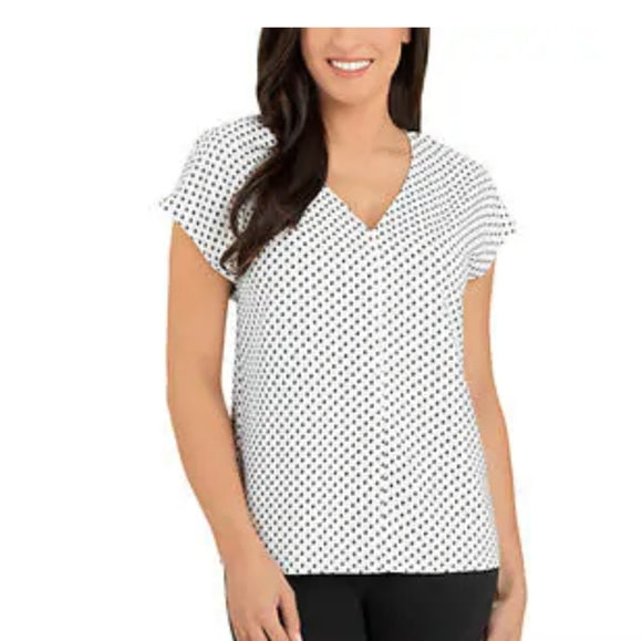 Hilary Radley Women's V-Neck Short Sleeve Blouse