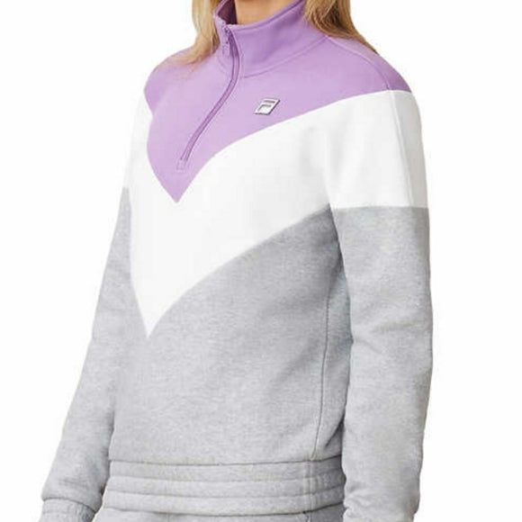 FILA Womens 1/4 Zip Pullover Violet White Grey