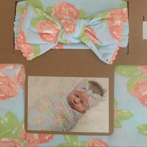 Baby Essentials NEW Newborn Swaddle Blanket and Headband Floral