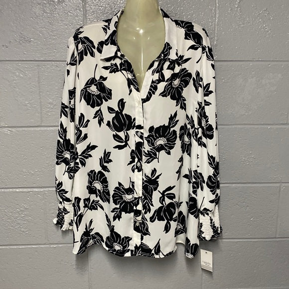 Ophelia Roe Floral Blouse Top  Black and White