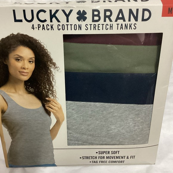 Lucky Brand Ladies' Cotton Stretch Tanks 4 Pack,