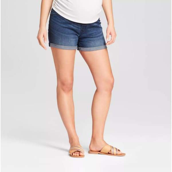 Maternity Crossover Panel Midi Jean Shorts - Isabel Maternity by Ingrid & Isabel™ Dark Wash - 6 - Woman Short