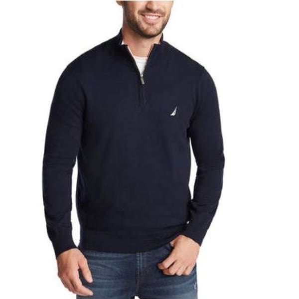Nautica Long Sleeve Quarter-Zip Sweater Navy - S - Men Sweater Hoodie Pullover