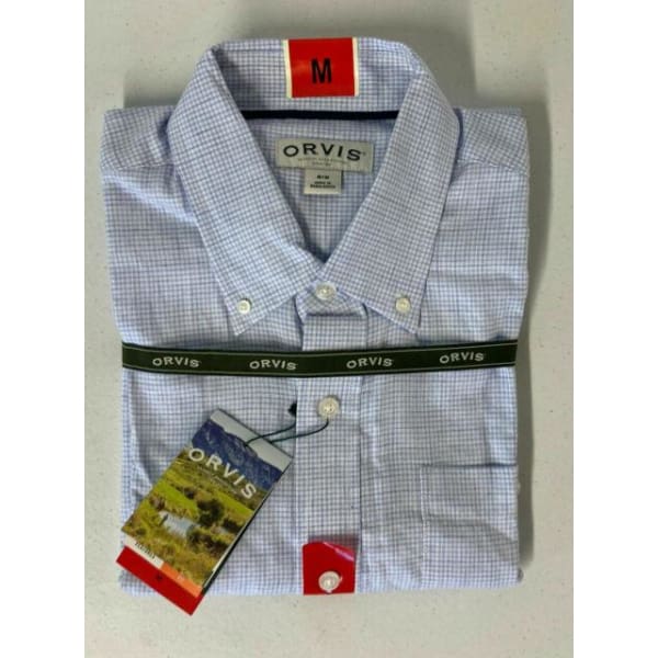 Orvis Men’s Button Down Dress Shirt Blue Ginghan - Men Dress Shirt