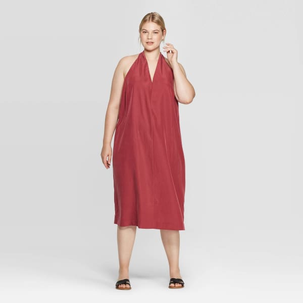 Prologue™ Women’s Plus Size Sleeveless Deep V-Neck Back Twisted Midi Dress Red - XL - Dress