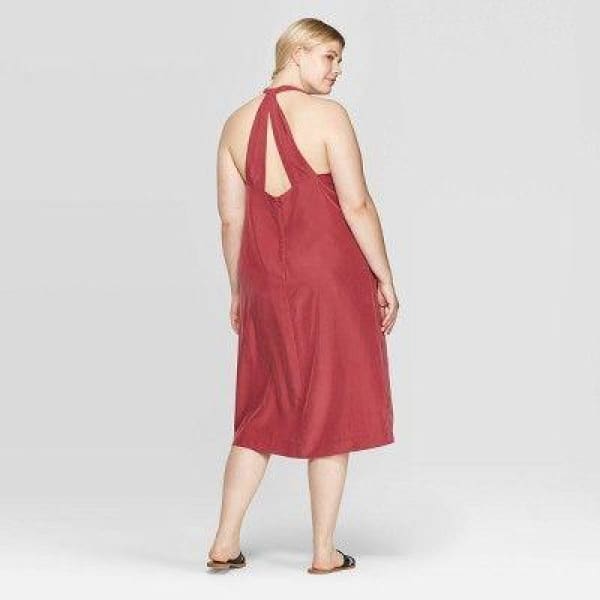 Prologue™ Women’s Plus Size Sleeveless Deep V-Neck Back Twisted Midi Dress Red - XL - Dress