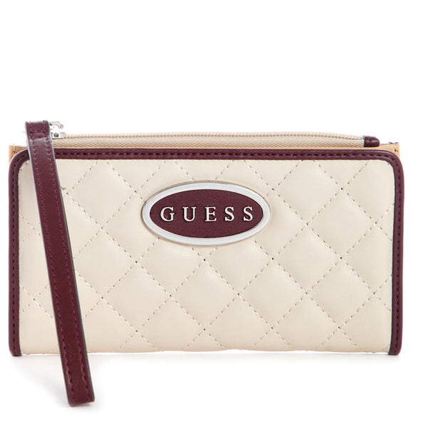 Guess Brown Pebble Leather Slim Billfold Classic women's Wallet with Signature Canvas