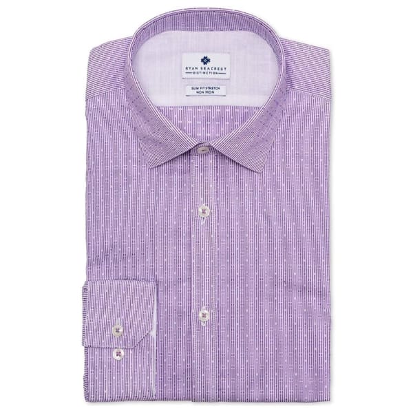 Ryan Seacrest Distinction Men’s Ultimate Slim-Fit Non-Iron Performance Stretch Dobby Stripe Dress Shirt Bright Purple Stripe - S - Men Dress