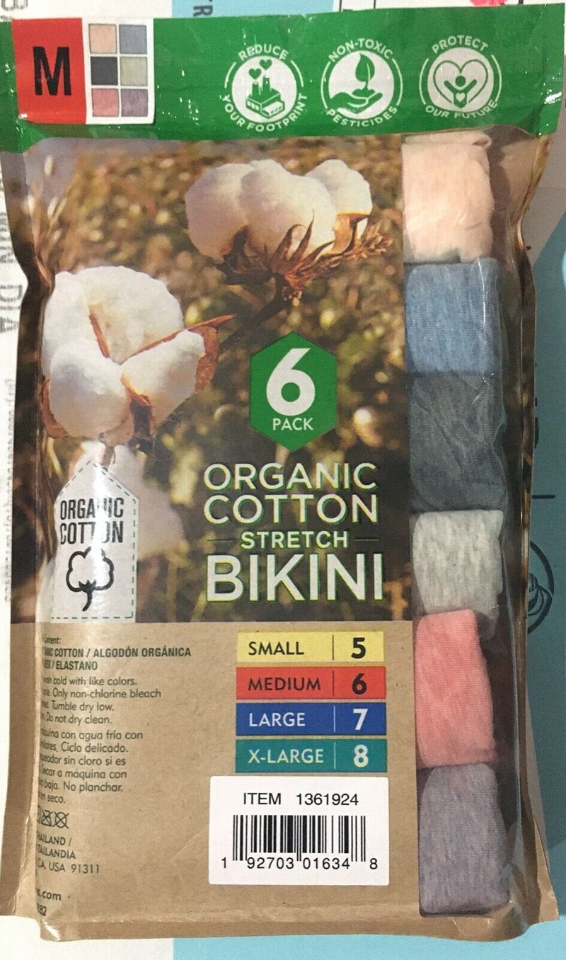 Felina Women's 6 PK Organic Cotton Stretch Bikini Panties