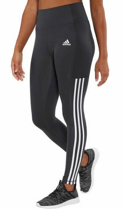 Adidas High Rise 7/8 Length 3 Stripe Dark Grey Aeroready Leggings