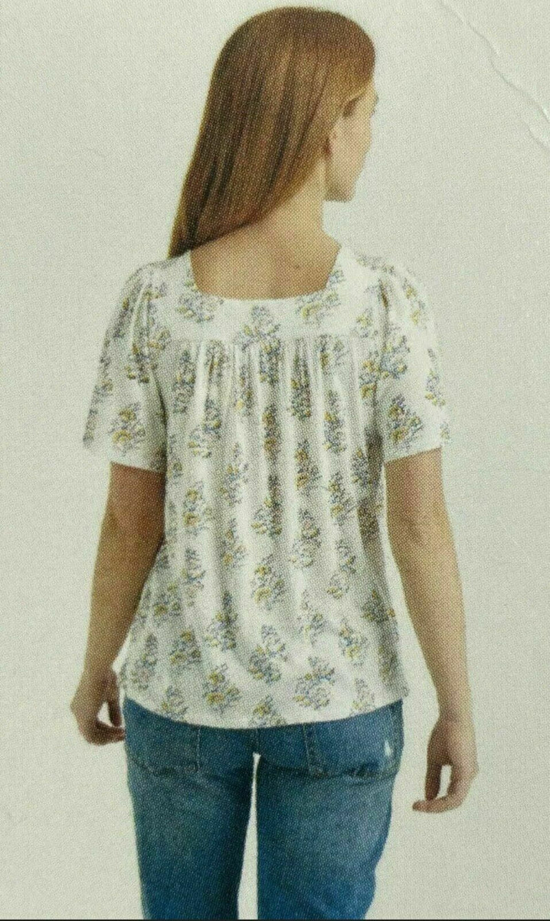 Lucky BRAND Cotton Stretch Square Neck Shirt Top Blouse Cream White