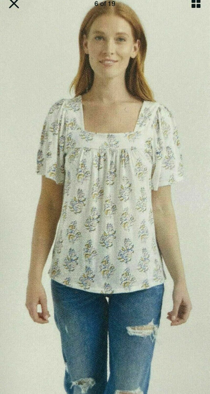 Lucky BRAND Cotton Stretch Square Neck Shirt Top Blouse Cream White