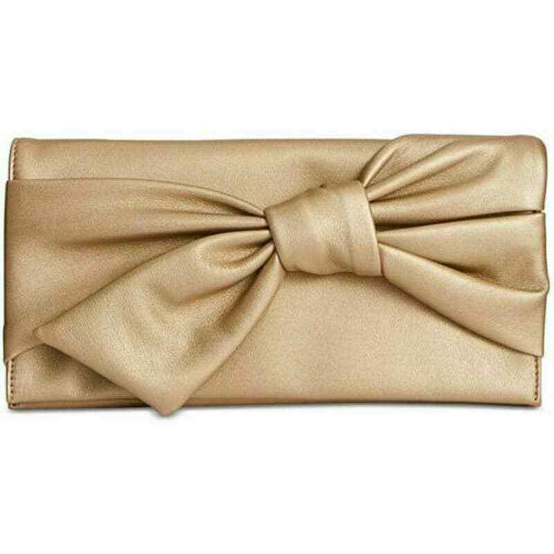 Inc International Concepts Clutch Purse Gold Bowah Chain Strap Faux Leather