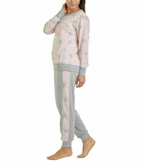 Splendid 2 Piece Ladies Pajama Set Lounge Jogger Pink Grey Stars