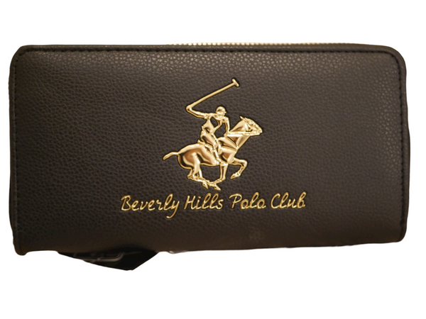 WOMEN'S BLACK BEVERLY HILLS POLO CLUB WALLET ZIP AROUND GOLD LOGO